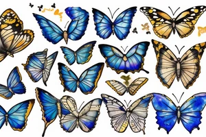 Butterfly with white and blue wings that were once broken but glued back together with gold  kintsugi tattoo idea
