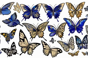 Butterfly with white and blue wings that were once broken but glued back together with gold  kintsugi tattoo idea