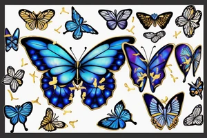Butterfly with white and blue wings that were once broken but glued back together with gold  kintsugi tattoo idea