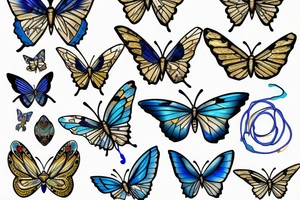 Butterfly with white and blue wings that were once broken but glued back together with gold  kintsugi tattoo idea