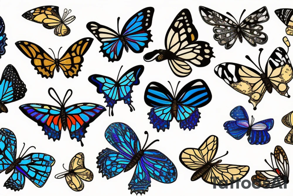 Butterfly with white and blue wings that were once broken but glued back together with gold  kintsugi tattoo idea