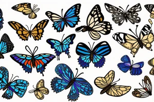 Butterfly with white and blue wings that were once broken but glued back together with gold  kintsugi tattoo idea