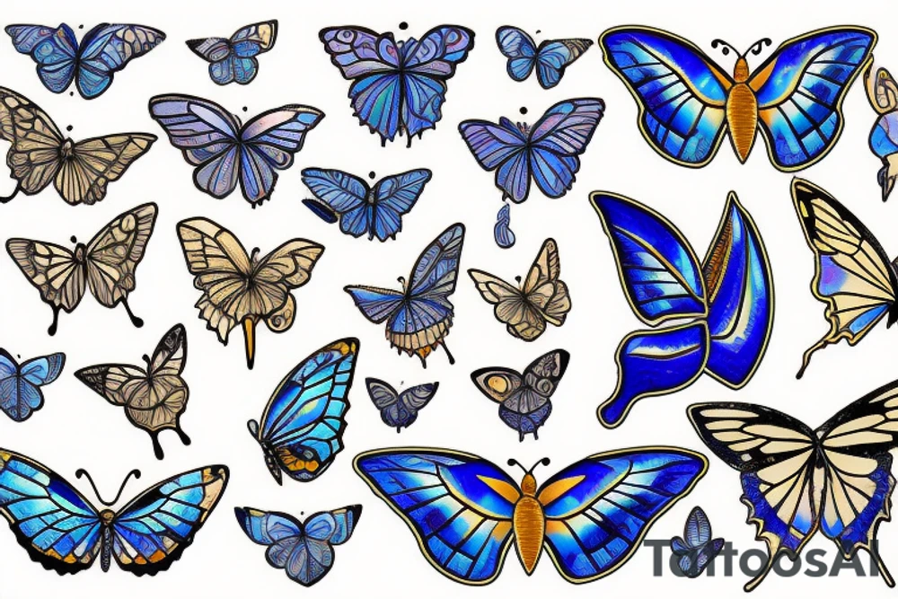 Butterfly with white and blue wings that were once broken but glued back together with gold  kintsugi tattoo idea