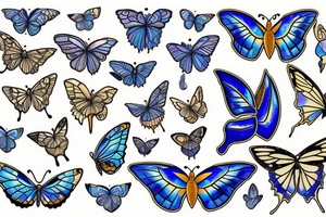 Butterfly with white and blue wings that were once broken but glued back together with gold  kintsugi tattoo idea