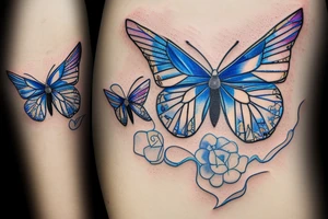 Butterfly with white and blue wings that were once broken but glued back together with gold  kintsugi tattoo idea