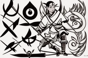 Style: avatar the last airbender; Air nation symbol prominent. Arm band comprise of air nation arrows tattoo idea