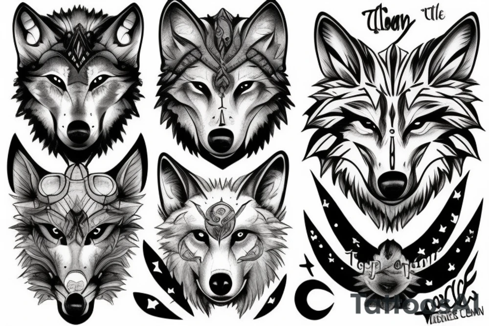 Wolf with the name Titan underneath tattoo idea