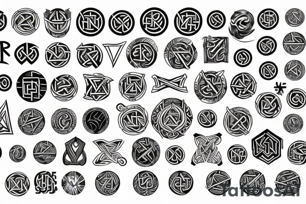 circular with Norse symbols tattoo idea