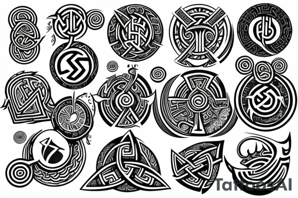 circular with Norse symbols tattoo idea