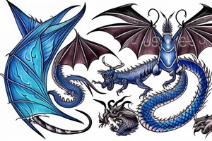 Medieval dragon moth open with blue flames tattoo idea
