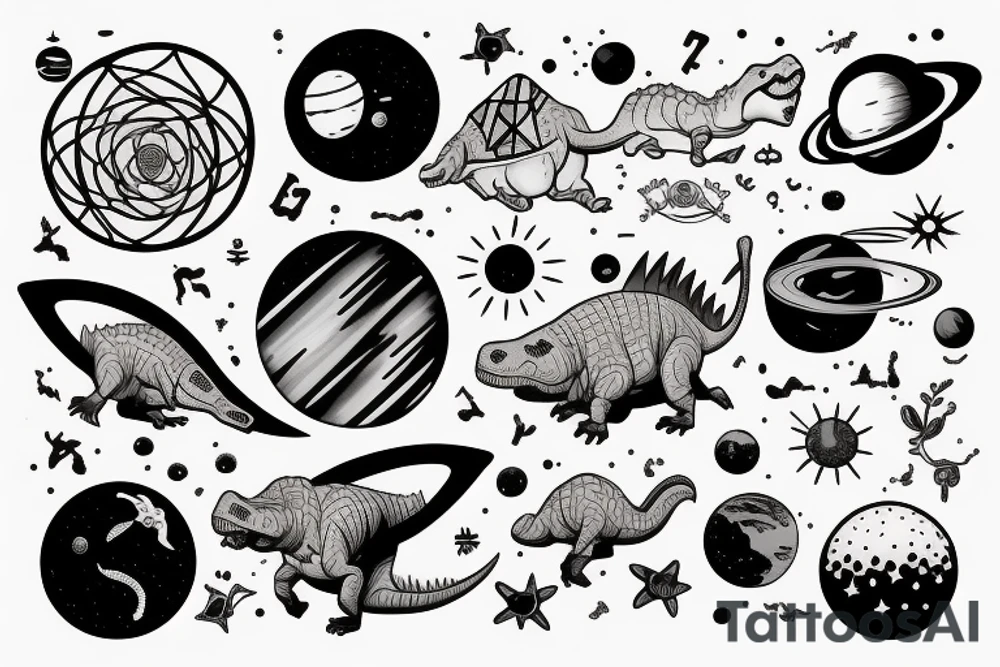 Dinosaur and solar system tattoo idea