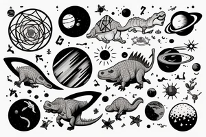 Dinosaur and solar system tattoo idea