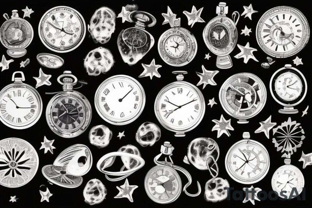 Pocket watch
 and galaxy tattoo idea