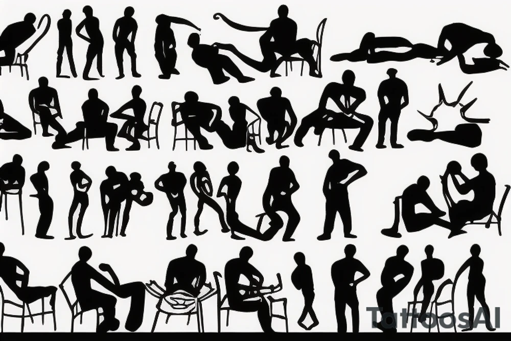 Two guys silhouettes sitting sad back to back tattoo idea