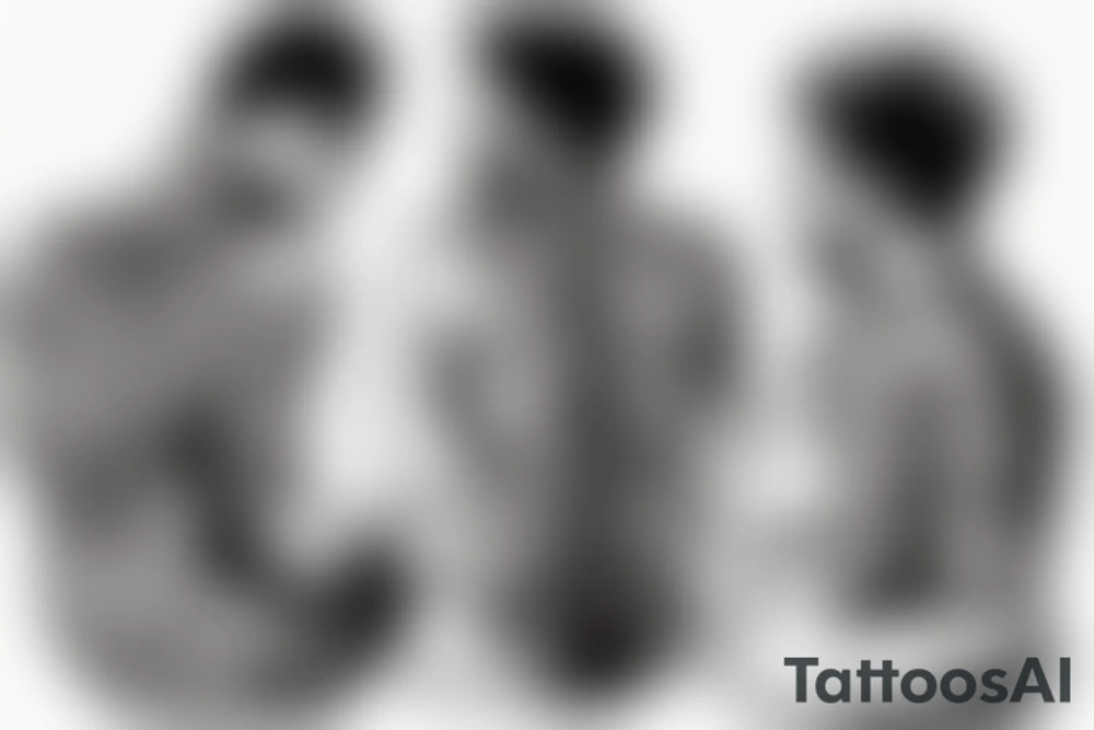 Two guys silhouettes sitting sad back to back tattoo idea