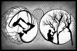 Two guys silhouettes sitting sad back to back.  They are looking in the opposite directions. One to the left and one to the right. tattoo idea