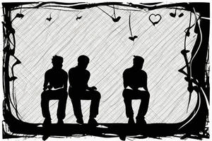 Two guys silhouettes sitting sad back to back.  They are looking in the opposite directions. One to the left and one to the right. tattoo idea