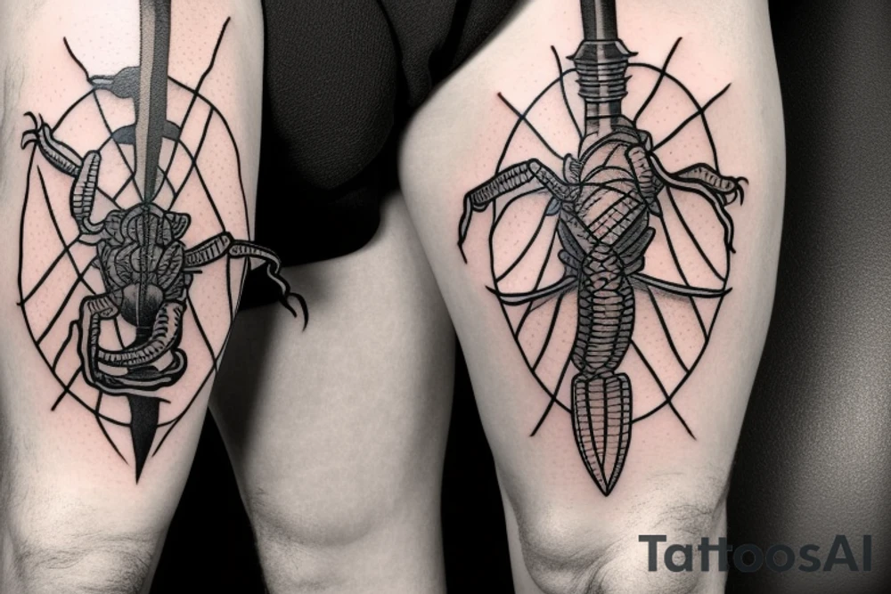 scorpion impaled by dagger tattoo idea