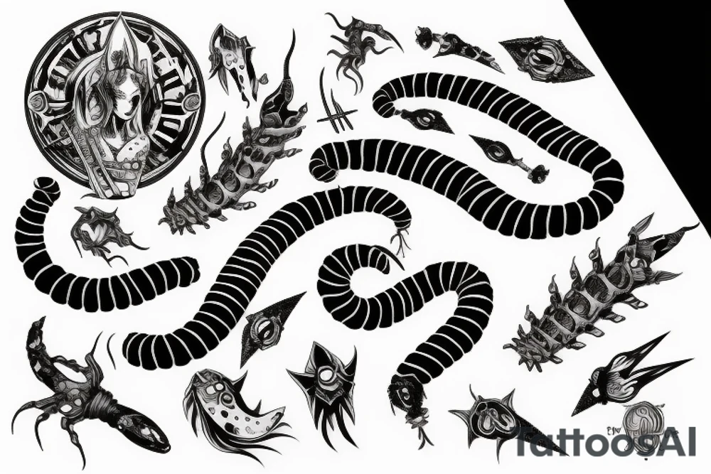 centipede pierced by a dagger tattoo idea