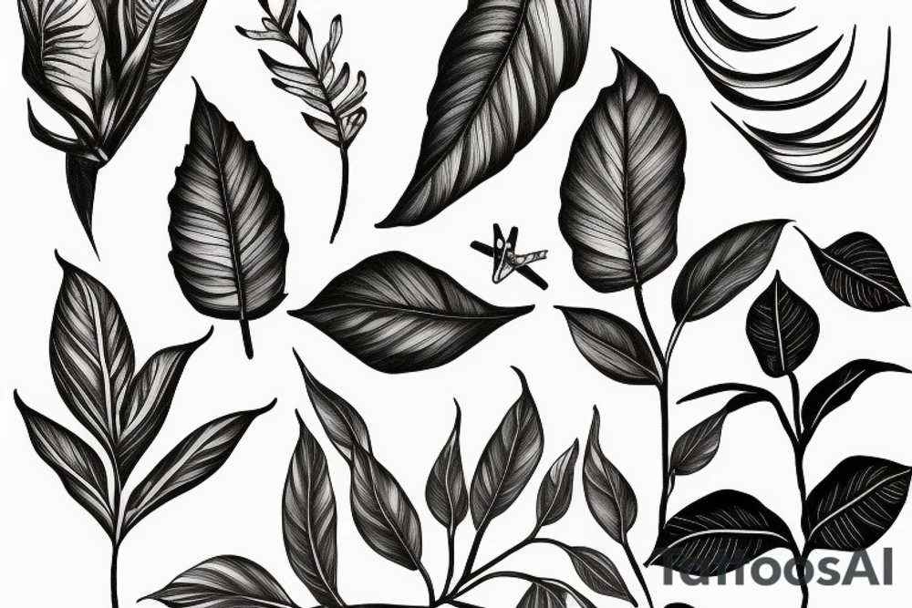 Minimalist black and white fine line coffee plant branch tattoo idea