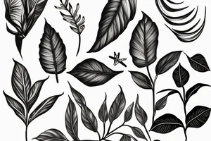 Minimalist black and white fine line coffee plant branch tattoo idea