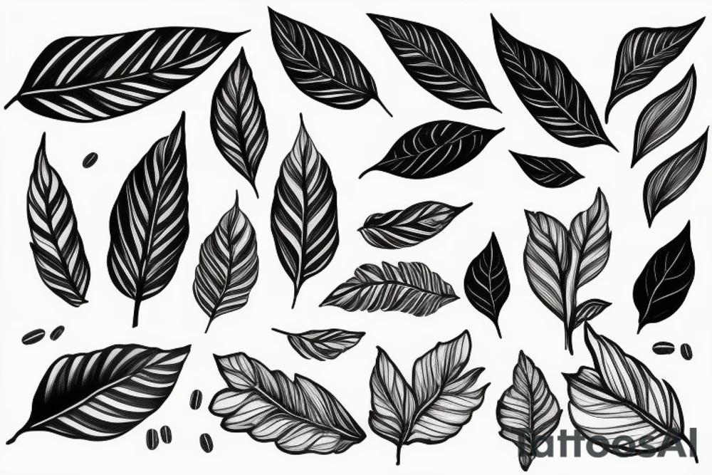 Minimalist black and white fine line coffee plant branch tattoo idea
