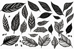 Minimalist black and white fine line coffee plant branch tattoo idea