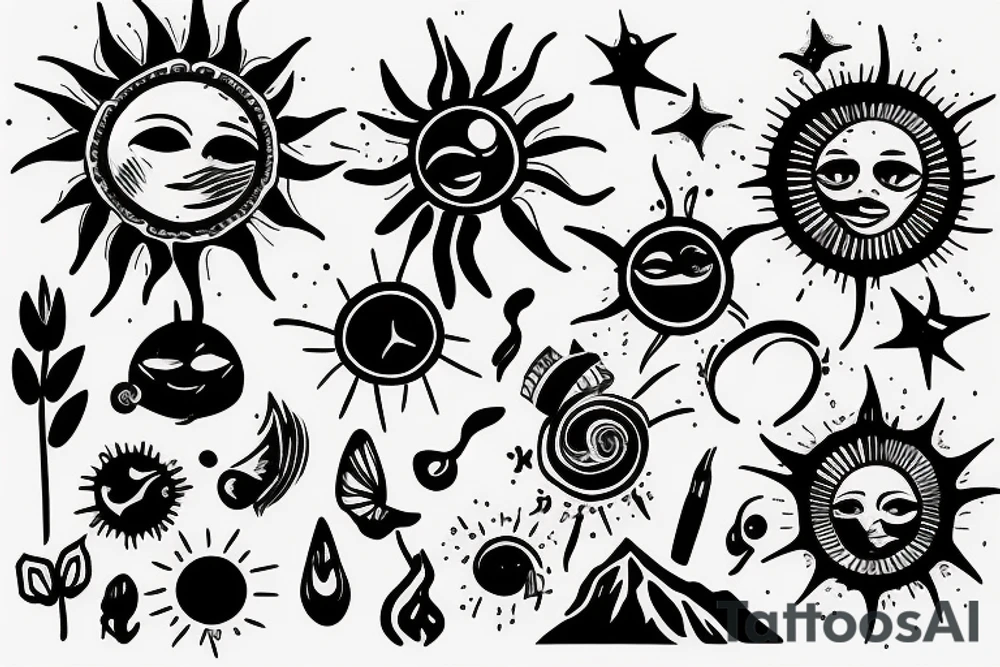 Beautiful landscape with sun tattoo idea