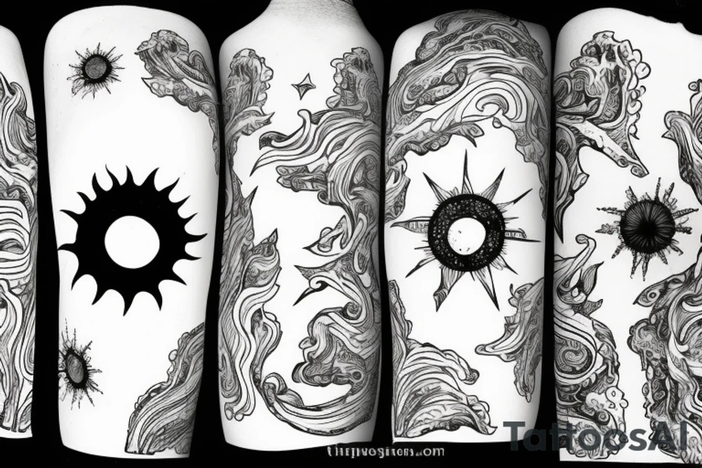 Beautiful landscape with sun tattoo idea