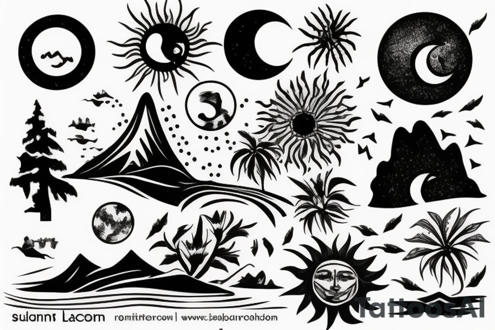 Beautiful landscape with sun tattoo idea