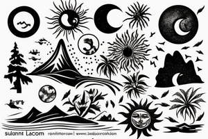 Beautiful landscape with sun tattoo idea