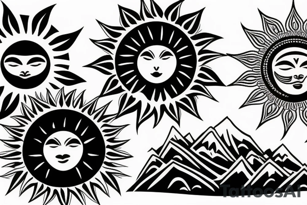 Beautiful landscape with sun tattoo idea