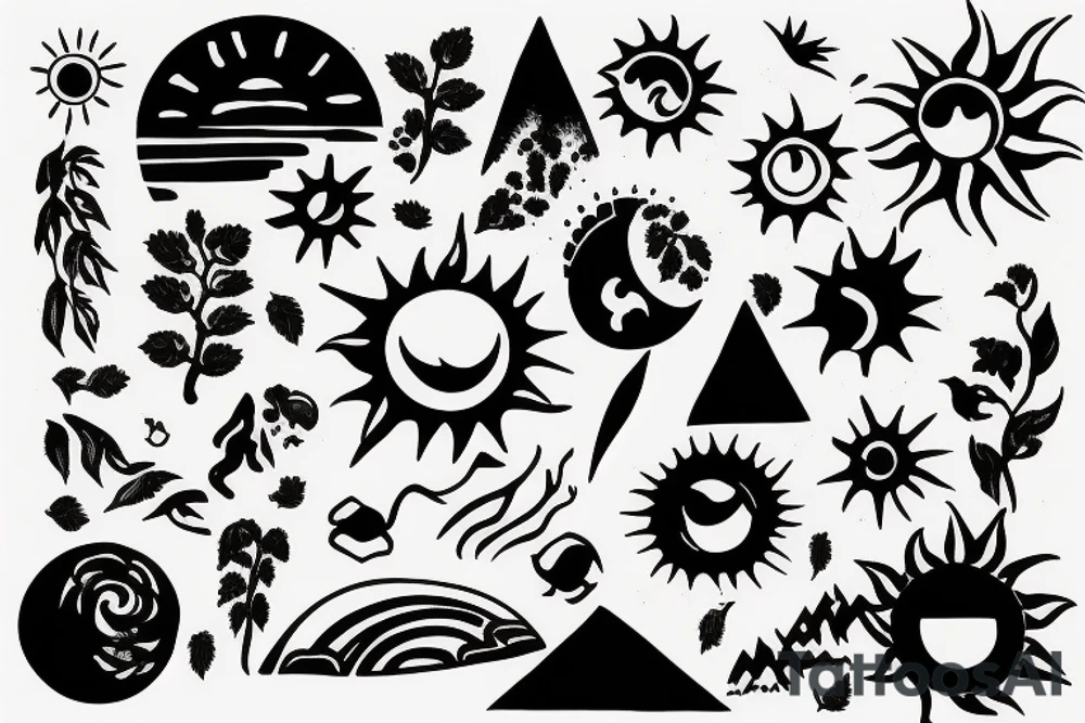 Beautiful landscape with sun tattoo idea