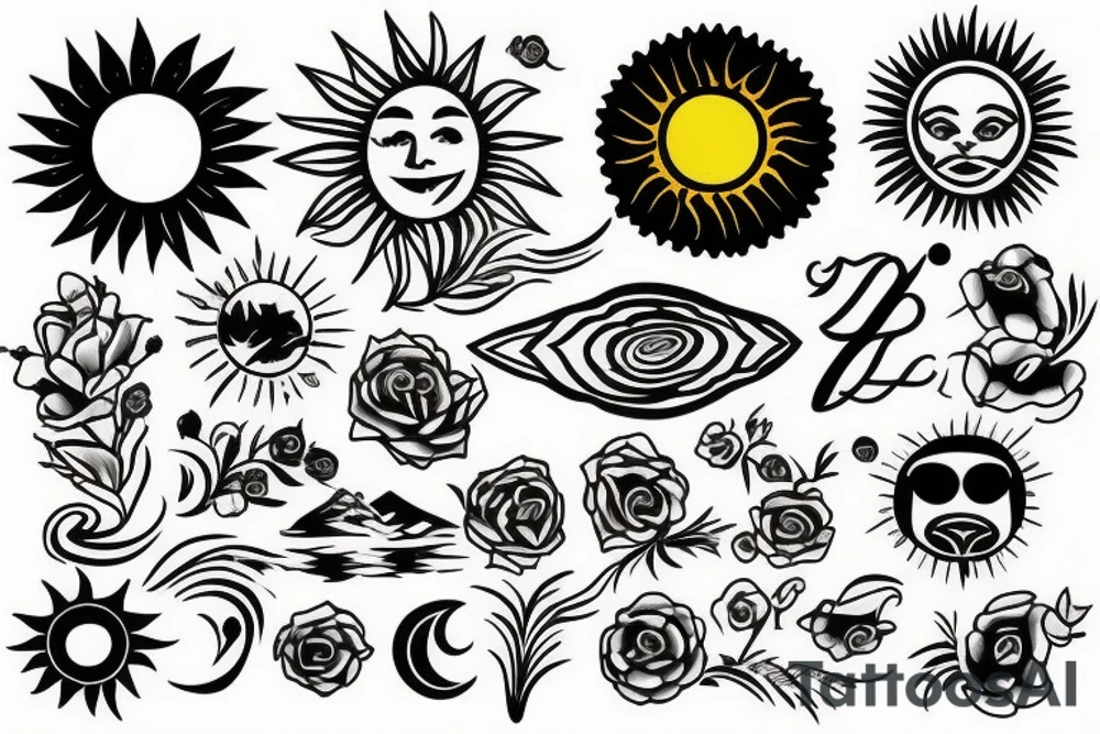 Beautiful landscape with sun tattoo idea
