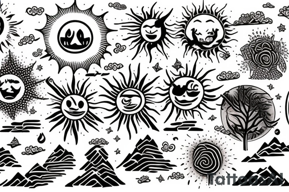 Beautiful landscape with sun tattoo idea