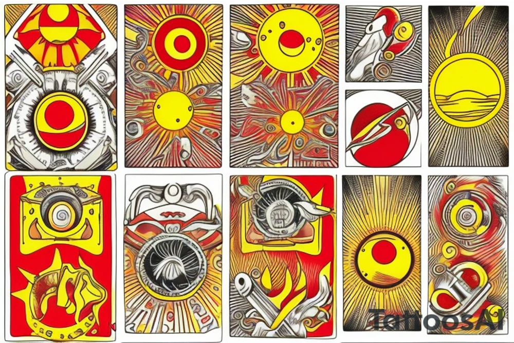 Yellow sun red cars in the universe tattoo idea