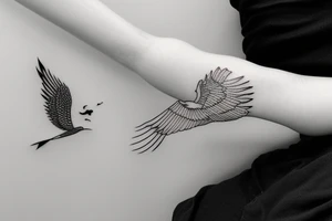 minimal tattoo of a bird flying, symbol of spirituality, freedom, maturity, uniqueness tattoo idea