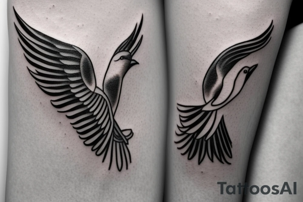 minimal tattoo of a bird flying, symbol of spirituality, freedom, maturity, uniqueness tattoo idea