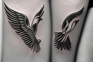 minimal tattoo of a bird flying, symbol of spirituality, freedom, maturity, uniqueness tattoo idea