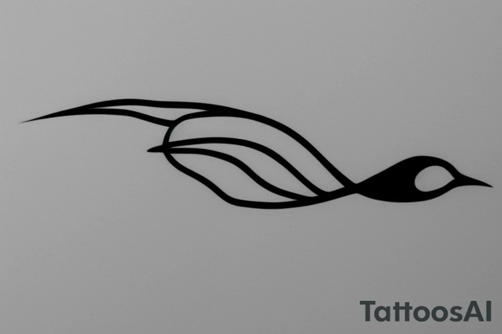 Single Line Bird Flying, A single, continuous line, simple but elegant design of a bird in flight. This minimalist approach can give the impression of fluidity and movement. tattoo idea