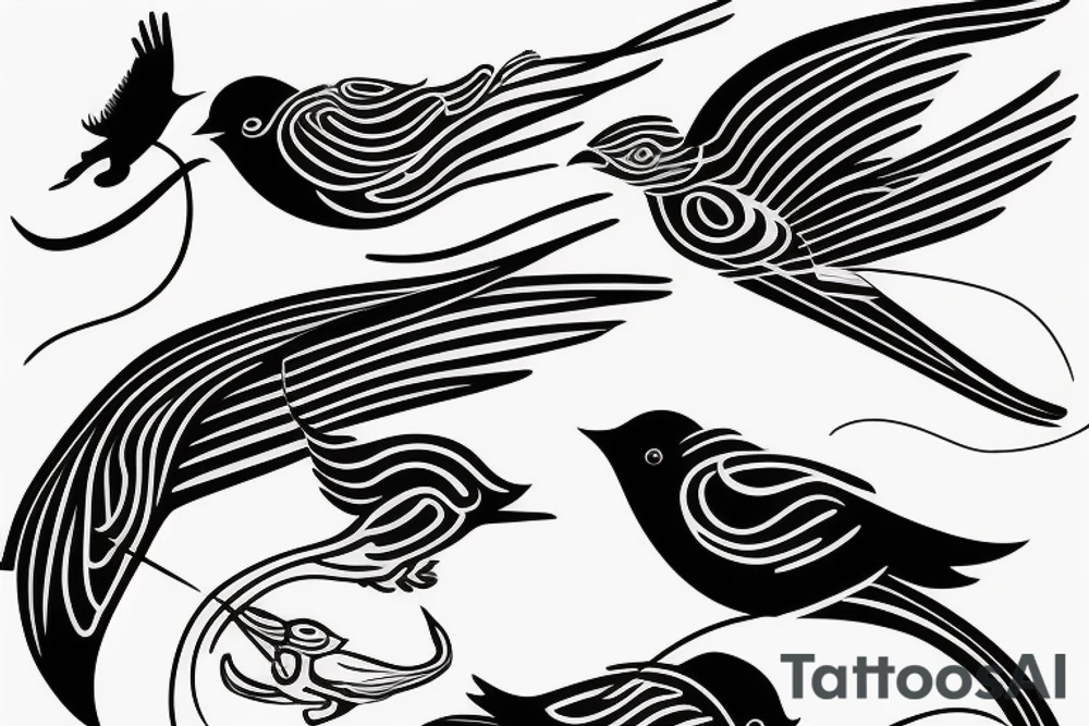 Single Line Bird Flying: A single, continuous line can be used to create a simple but elegant tattoo design of a bird in flight. This minimalist approach can give the impression of fluidity and movement. tattoo idea