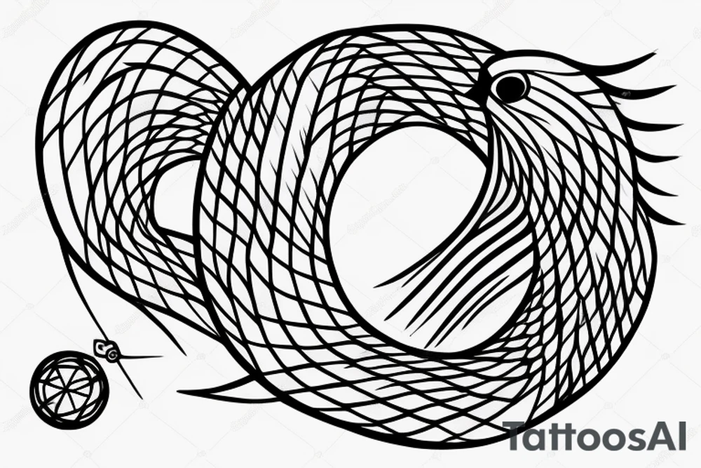 Minimalist outline drawing of a bird in flight, geometric circles, tattoo idea
