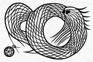 Minimalist outline drawing of a bird in flight, geometric circles, tattoo idea