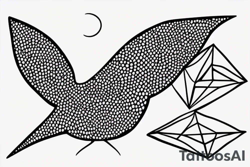 Minimalist outline drawing of a bird in flight, geometric circles, tattoo idea