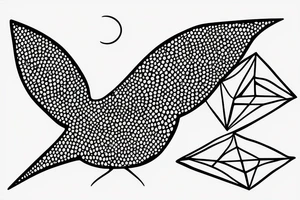 Minimalist outline drawing of a bird in flight, geometric circles, tattoo idea