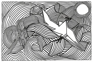 Minimalist outline drawing of a bird in flight, geometric circles, tattoo idea