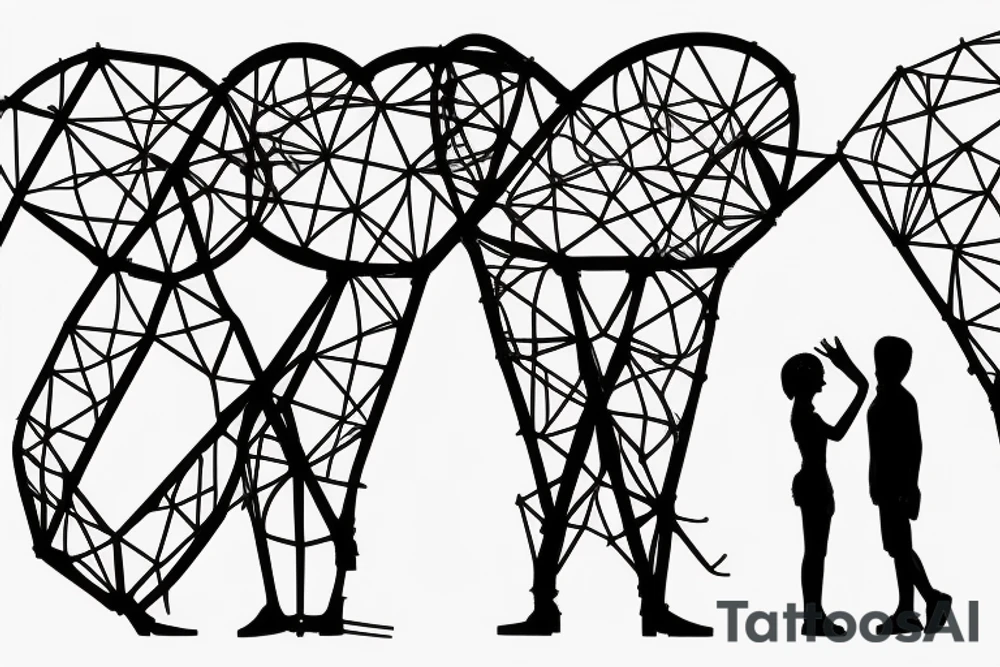 The sculpture from burning man festival from Alexander Milov called love. It shows the silhouette of two sad people sitting back to back looking into the opposite direction and their inner children looking towards each other. The people look sad. tattoo idea