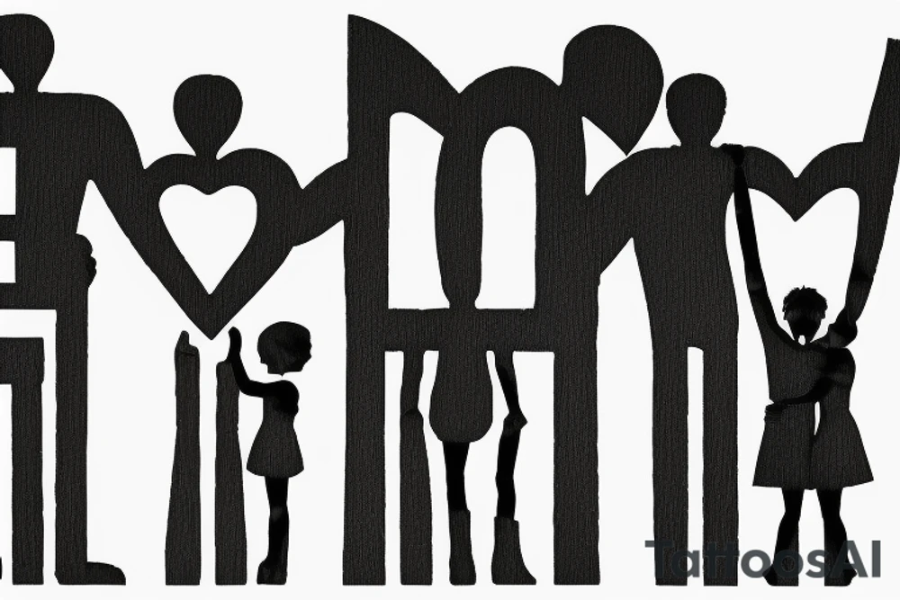 The sculpture from burning man festival from Alexander Milov called love. It shows the silhouette of two sad people sitting back to back looking into the opposite direction and their inner children looking towards each other. The people look sad. tattoo idea