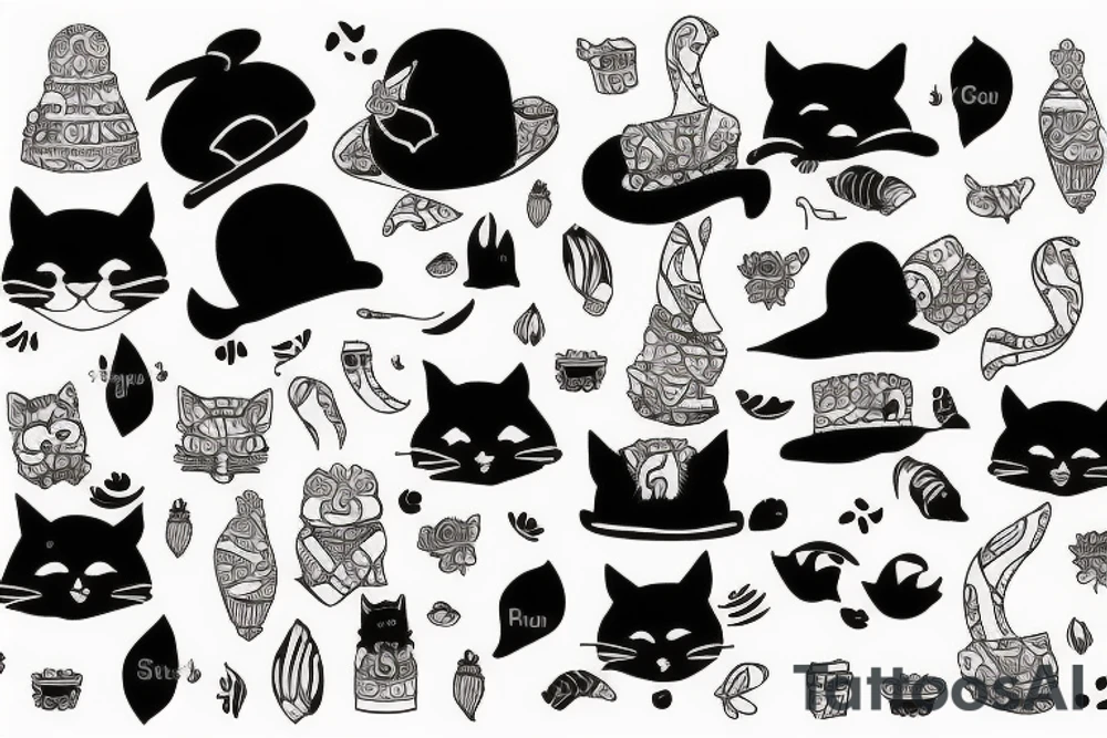 Schwarze Katze mit hut tattoo idea