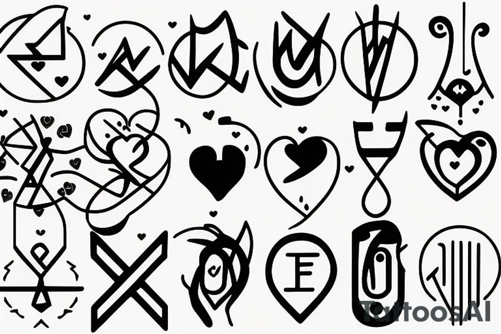 Air symbol with extra line crossing it and little heart type icon overlayed or integrated somehow tattoo idea